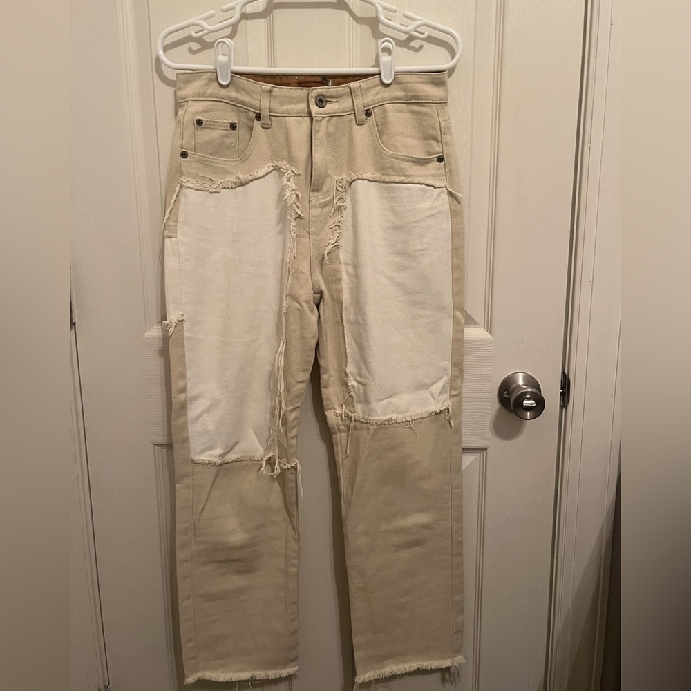 Patchwork beige and white jeans